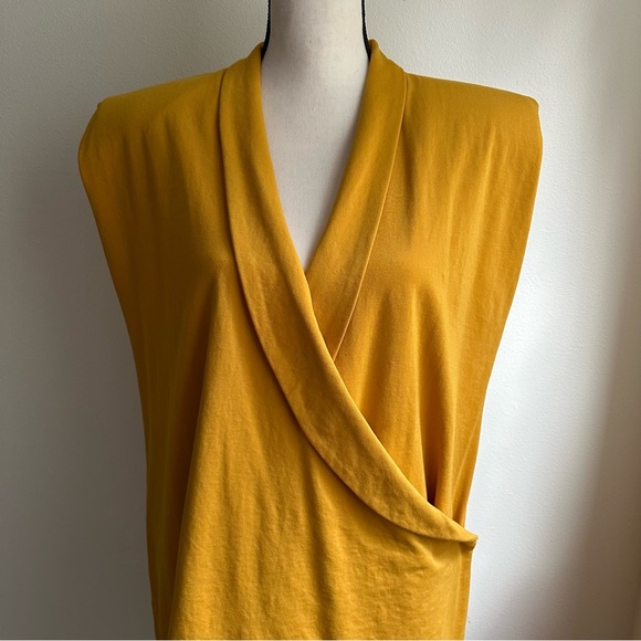 Zara Gold Sleeveless Shoulder Pad Mini Wrap Dress - Picture 4 of 7